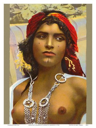 Moroccan Handmaid Vintage Hand-Colored Erotica Art Poster Print Giclée
